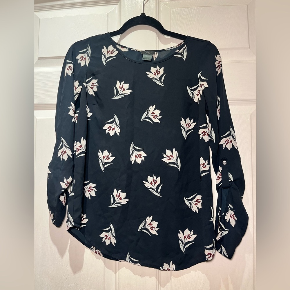 Ann Taylor Navy Floral Blouse